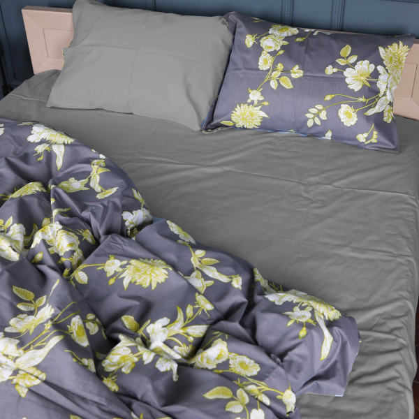 Фото - Комплект постельного белья MirSon King Size 220х240 см 22-1387 Gray Flowers Сатин (2200010473261)
