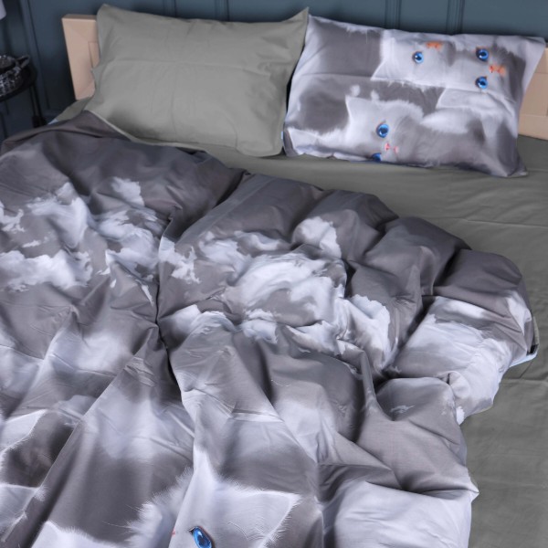 Фото - Комплект постельного белья MirSon King Size 220х240 см 22-1402 Silvery Cats Сатин (2200010567199)