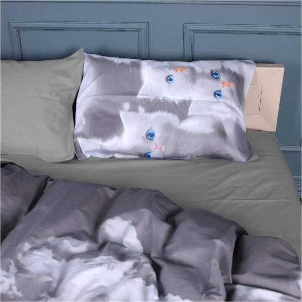 Фото - Комплект постельного белья MirSon King Size 220х240 см 22-1402 Silvery Cats Сатин (2200010567199)