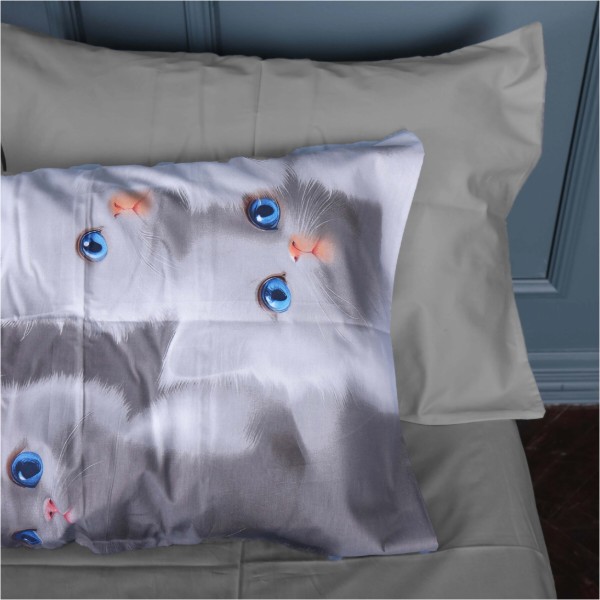 Фото - Комплект постельного белья MirSon King Size 220х240 см 22-1402 Silvery Cats Сатин (2200010567199)