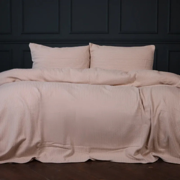 Фото - Комплект постільної білизни MirSon King Size 220х240 см №10-03 Arrowline Cream Піке (2200010671322)