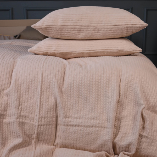 Фото - Комплект постільної білизни MirSon King Size 220х240 см №10-03 Arrowline Cream Піке (2200010671322)