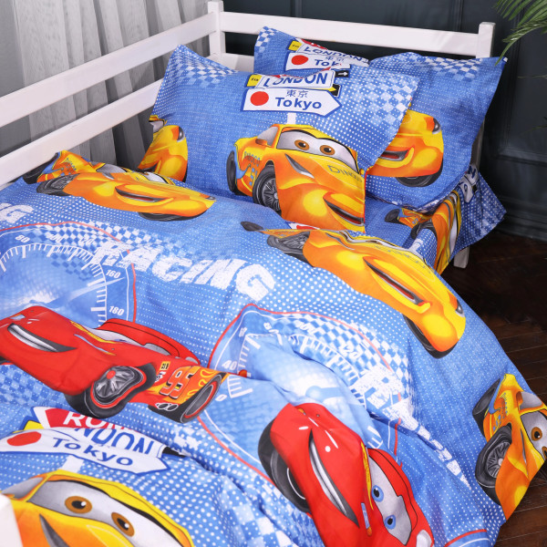 Фото - Комплект постільної білизни MirSon 175х210 см Kids Time 17-0888 Cars Speed Blue Бязь (2200012387856)