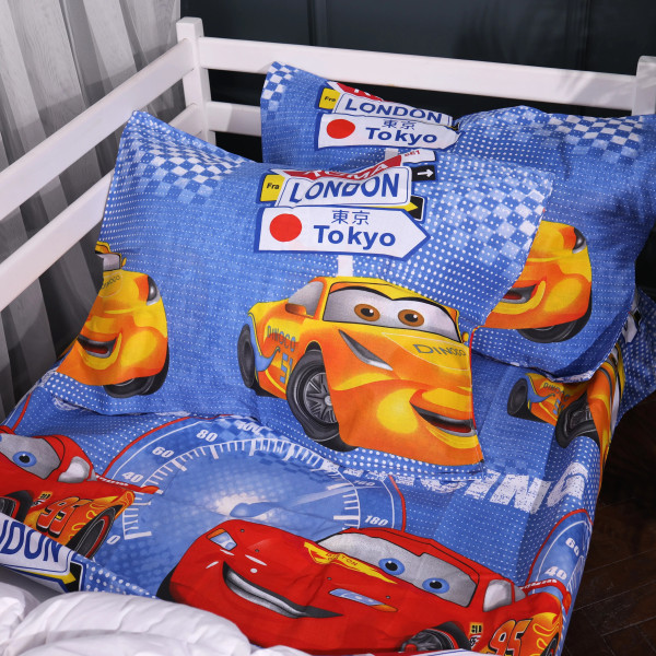 Фото - Комплект постільної білизни MirSon 175х210 см Kids Time 17-0888 Cars Speed Blue Бязь (2200012387856)