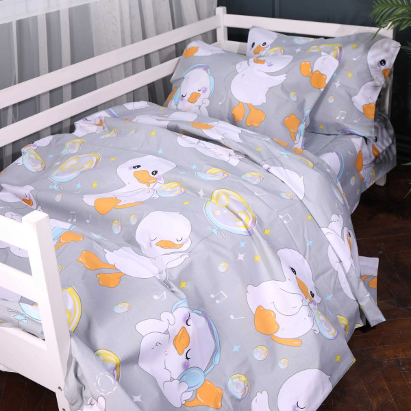 Фото - Комплект постільної білизни MirSon 200х220 см Kids Time 17-0896 Baby Ducks Gray Бязь (2200012393864)