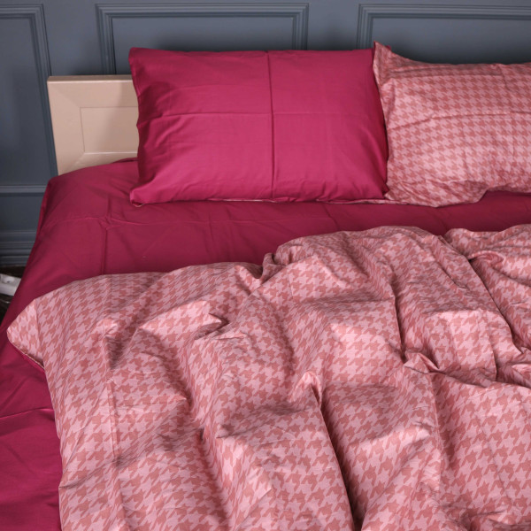 Фото - Комплект постільної білизни MirSon 200х220 см 22-1440 Pink Houndstooth Сатин (2200012405956)