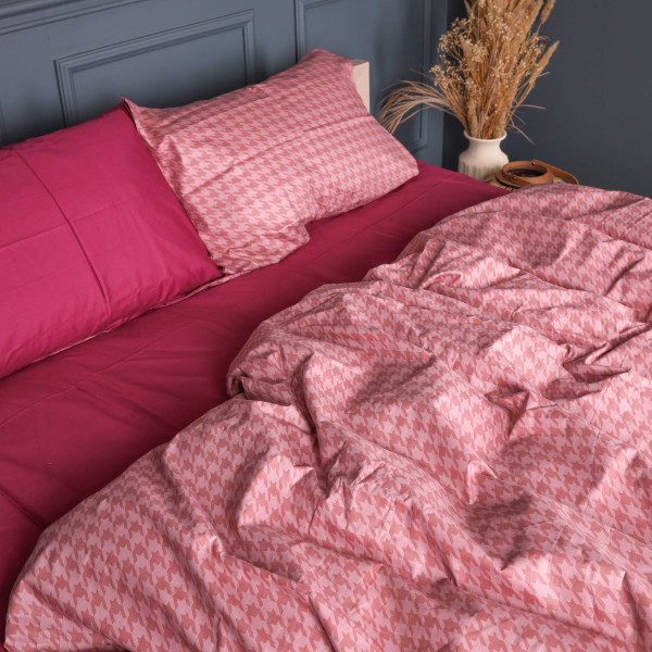 Фото - Комплект постільної білизни MirSon 200х220 см 22-1440 Pink Houndstooth Сатин (2200012405956)