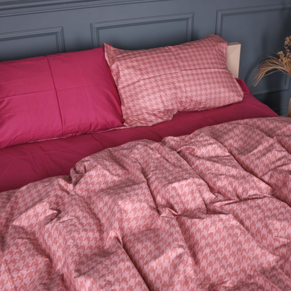 Фото - Комплект постільної білизни MirSon 200х220 см 22-1440 Pink Houndstooth Сатин (2200012405956)