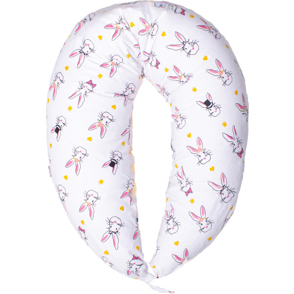 Фото - Подушка для годування MirSon №8336 Print Line 17-0529 Bunnies white Бязь 30х170х20 см (2200006200611)
