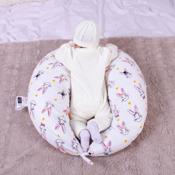 Фото - Подушка для годування MirSon №8336 Print Line 17-0529 Bunnies white Бязь 30х170х20 см (2200006200611)