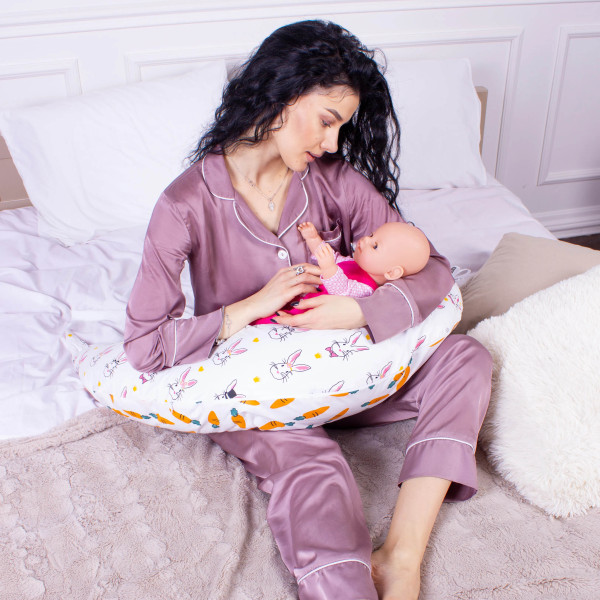 Фото - Подушка для годування MirSon №8336 Print Line 17-0529 Bunnies white Бязь 30х170х20 см (2200006200611)