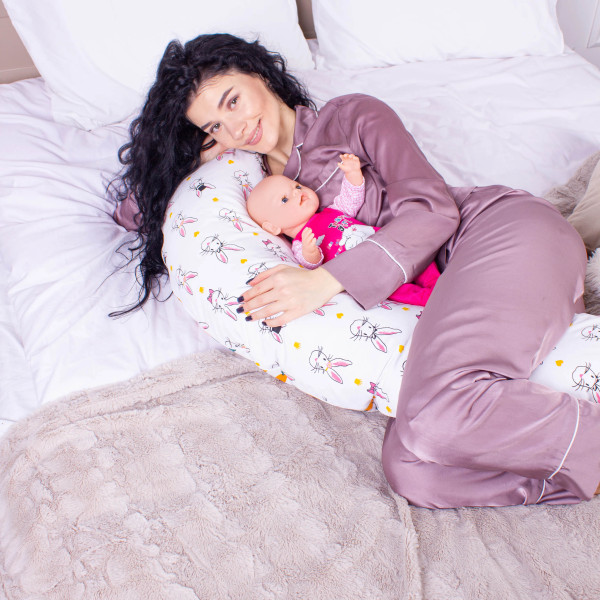 Фото - Подушка для годування MirSon №8336 Print Line 17-0529 Bunnies white Бязь 30х170х20 см (2200006200611)