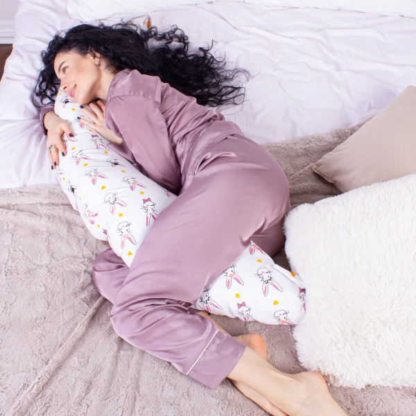 Фото - Подушка для годування MirSon №8336 Print Line 17-0529 Bunnies white Бязь 30х170х20 см (2200006200611)