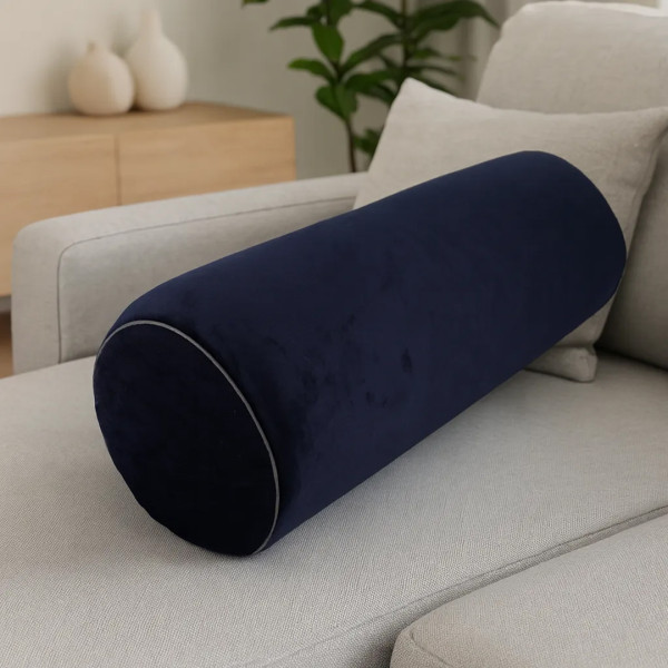 Фото - Подушка валик MirSon №8493 Velvet Line 28-0006 Navy blue Велюр Пена Memory Антиаллергенная 50х20 см (2200006340027)