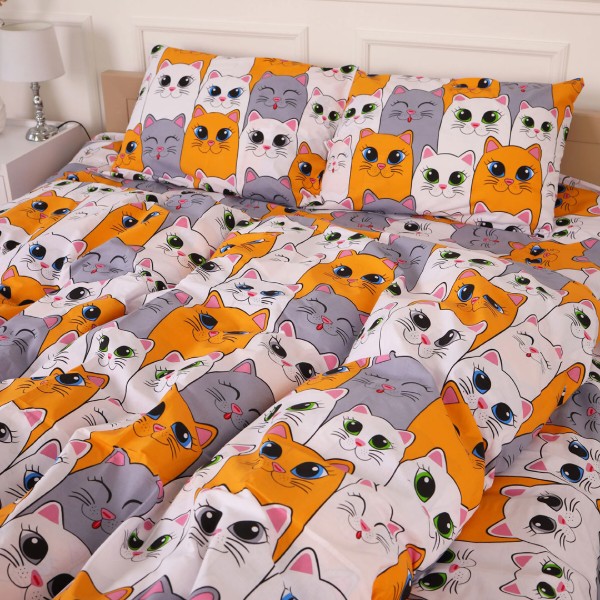 Фото - Комплект постільної білизни MirSon Бязь 17-0636 Кіт батон Помаранчевий 2x143x210 см (2200009376948)
