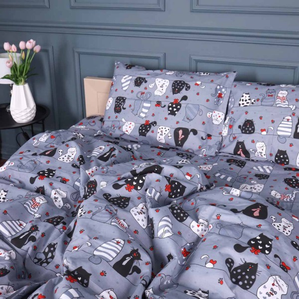 Фото - Простирадло полуторне MirSon Бязь 17-0671 With Love Cats 150х220 см (2200010177831)