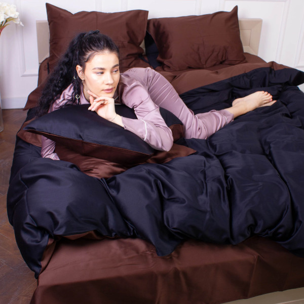 Фото - Комплект постельного белья MirSon King Size 0211+0055 Dark Chocolate 220х240 (2200001169616)