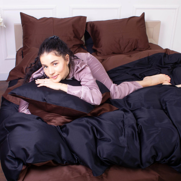 Фото - Комплект постельного белья MirSon King Size 0211+0055 Dark Chocolate 220х240 (2200001169616)