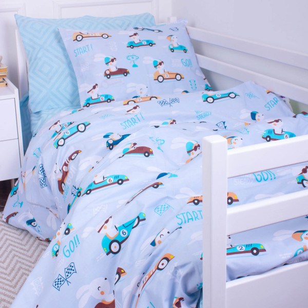 Фото - Комплект постельного белья детский MirSon Бязь Kids Time  Bunny Races 110 x 140 см (2200007020829)