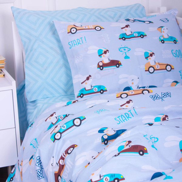 Фото - Комплект постельного белья детский MirSon Бязь Kids Time  Bunny Races 110 x 140 см (2200007020829)
