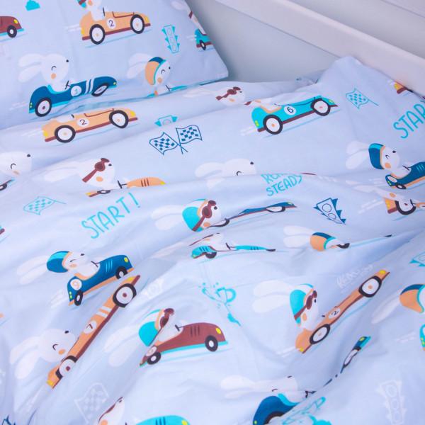 Фото - Комплект постельного белья детский MirSon Бязь Kids Time  Bunny Races 110 x 140 см (2200007020829)