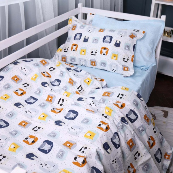 Фото - Комплект постільної білизни дитячий MirSon Poplin Line Kids 09 Sleeping Animals 110х140 (2200009720420)