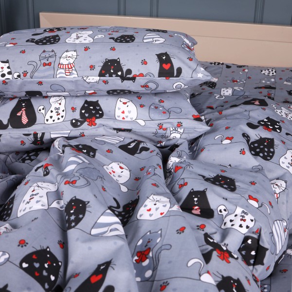 Фото - Простирадло односпальне MirSon Ranforce Elite 17-0671 With Love Cats 110х160 см (2200010178265)