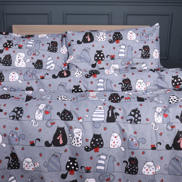 Фото - Простирадло євро MirSon Ranforce Elite 17-0671 With Love Cats 200x220 см (2200010178395)