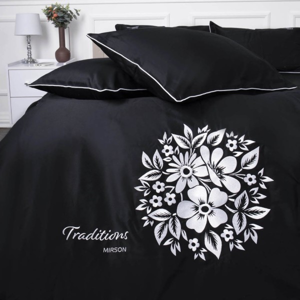 Фото - Комплект постільної білизни MirSon Сатин ELIT 0055 Black Pearl ' Traditions ' 200х220 см (2200008706173)