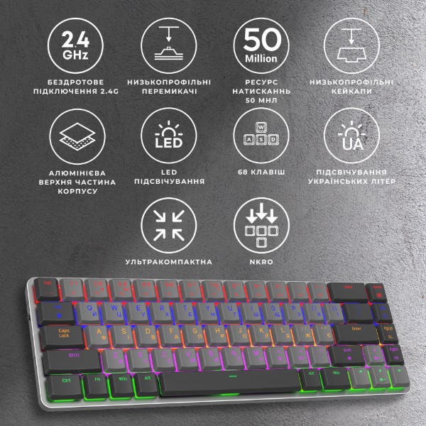 Фото - Клавиатура беспроводная игровая GamePro Red Switch Low Profile Wireless Dark Gray (MK122R)