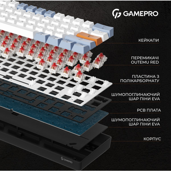 Фото - Клавіатура дротова ігрова GamePro MK130R Hot-Swap Red Swich RGB Black (MK130R)