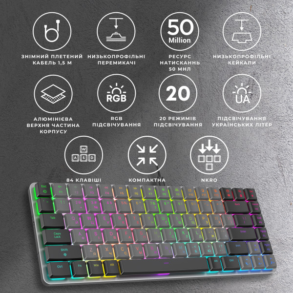 Фото - Клавиатура проводная игровая GamePro Red Switch Low Profile Dark Gray RGB (MK141R)