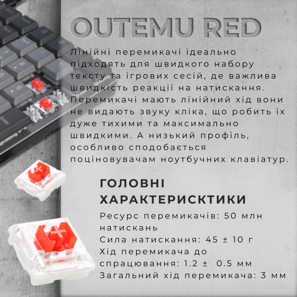 Фото - Клавіатура дротова GamePro Red Switch Low Profile Dark Gray (MK145R)