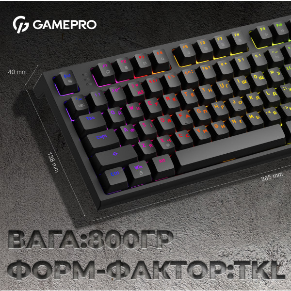 Фото - Клавіатура дротова ігрова GamePro MK180B Hot-Swap Red Swich RGB Black (MK180B)