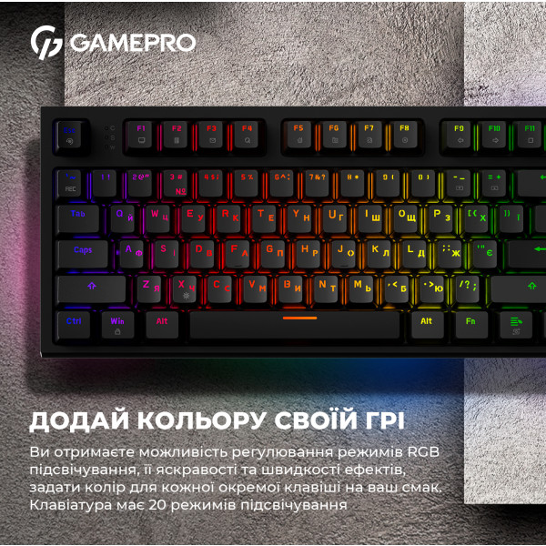 Фото - Клавіатура дротова ігрова GamePro MK180B Hot-Swap Red Swich RGB Black (MK180B)
