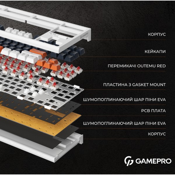 Фото - Клавіатура дротова ігрова GamePro MK180W Hot-Swap Red Swich RGB White (MK180W)