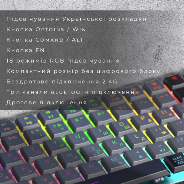 Фото - Клавіатура бездротова ігрова GamePro Red Switch Low Profile Wireless/Bluetooth/USB Dark Gray RGB (MK230R)