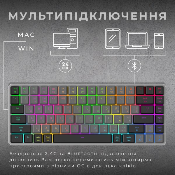Фото - Клавіатура бездротова ігрова GamePro Red Switch Low Profile Wireless/Bluetooth/USB Dark Gray RGB (MK230R)