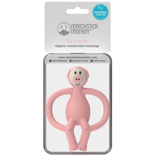 Фото - Прорезыватель Matchstick Monkey Свинка, светло-розовый 11 см (MM-PG-001)