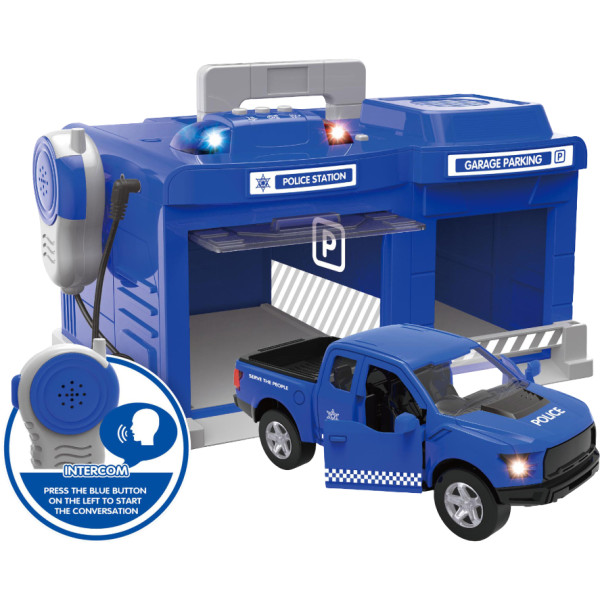 Фото - Игровой набор CHENGMEI TOYS гараж с металлической полицейской машинкой (свет, звук) (CLM-556)