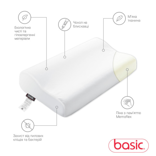 Фото - Подушка ортопедична Sonex Basic Memory 40x60x11/9 см Біла (SO102445)