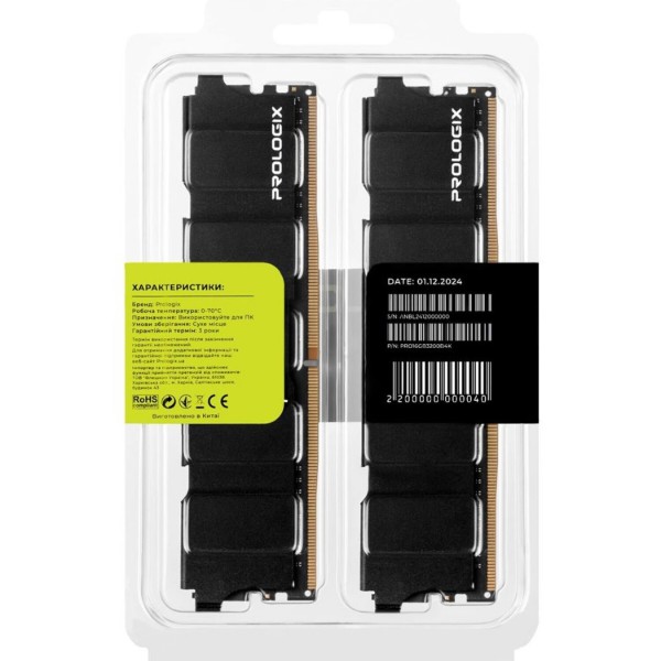 Фото - Память DDR ProLogix DDR4 2x8GB/3200 Black (PRO16GB3200B4K)