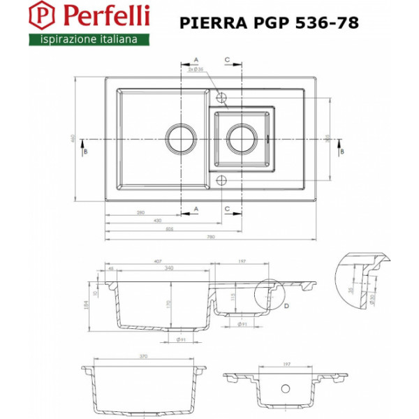 Фото - Мийка кухонна Perfelli Pierra PGP 536-78 Light Beige