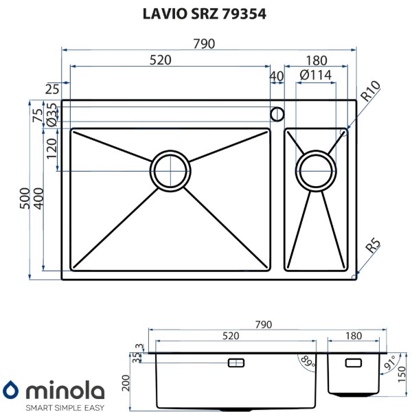 Фото - Мойка кухонная Minola Lavio SRZ 79354