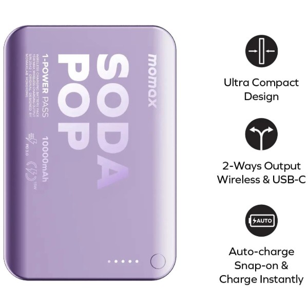Фото - Батарея мобильная Momax 10000MAH PURPLE (IP166U)