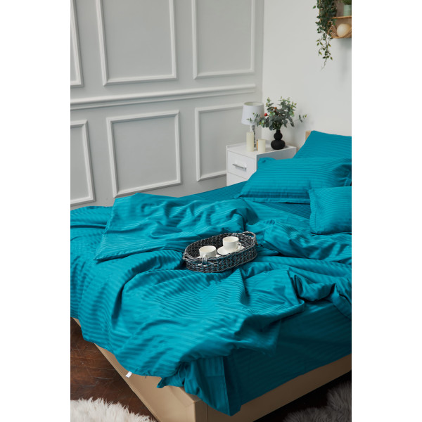 Фото - Комплект постільної білизни Moon&Star 200х220 см нав. 2х50х70 Turkish Blue Satin Stripe (MS-820000641)