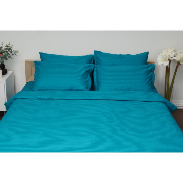 Фото - Комплект постільної білизни Moon&Star 175х210 см нав. 2х70х70 Turkish Blue Satin Stripe (MS-820000637)