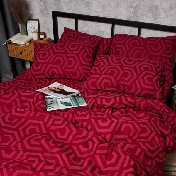 Фото - Комплект постільної білизни Moon&Star Бязь Gold Люкс «Burgundy Charm» King Size 220x240 см нав. 4х50х70 (MS-820006093)