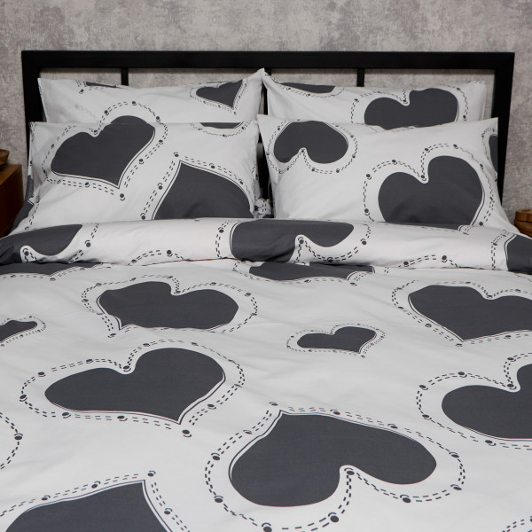 Фото - Комплект постільної білизни Moon&Star Бязь Gold Люкс Grey Love 160х220х2 нав. 2х40х60 (MS-820009375)