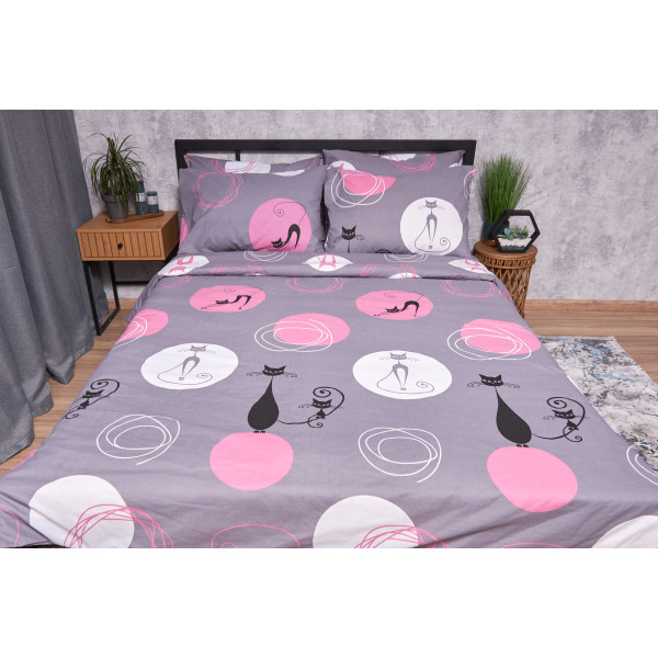Фото - Комплект постільної білизни Moon&Star Бязь Gold Люкс Mauve Cats 143х210 (MS-820002629)